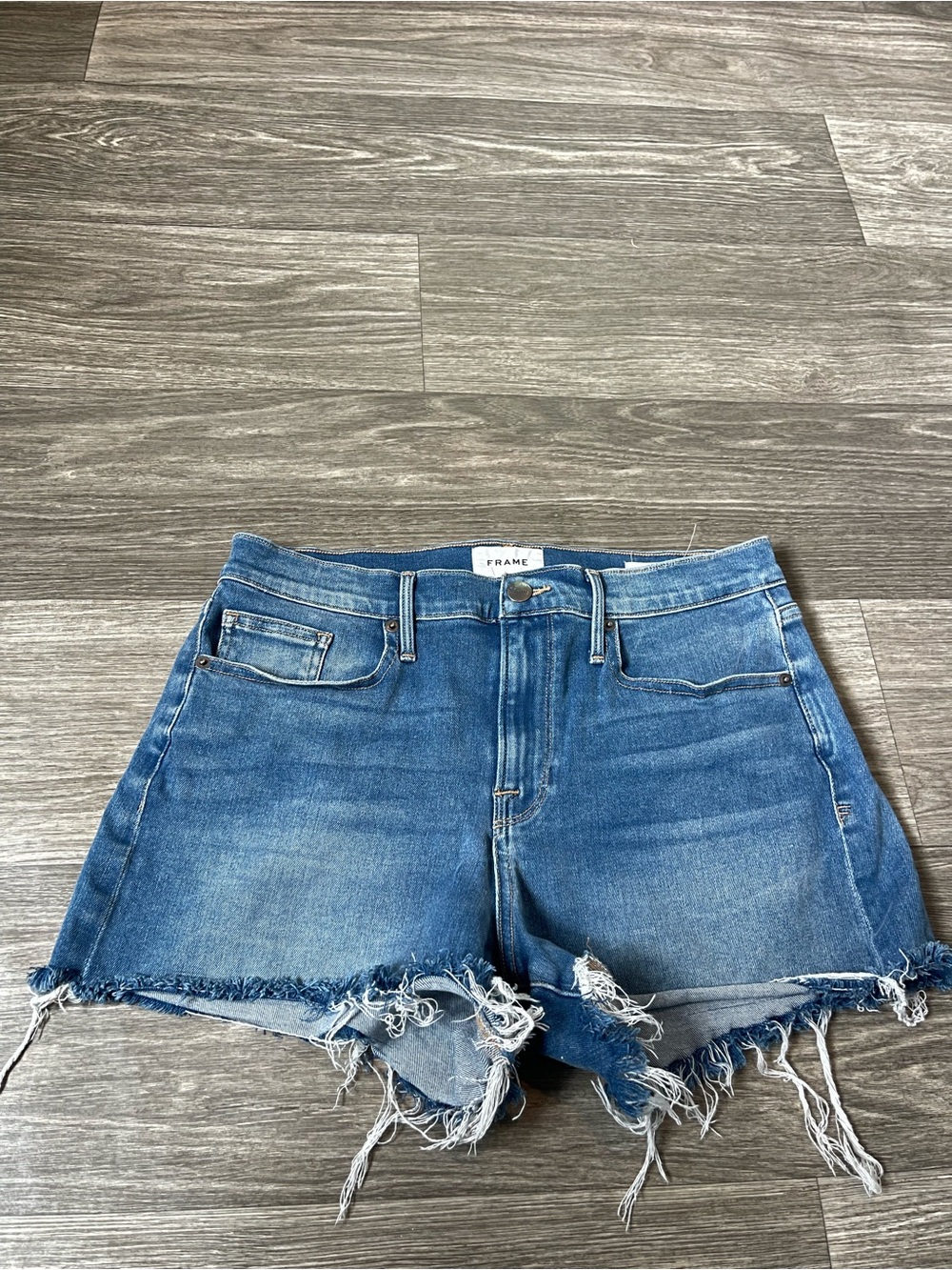 Frame Le Brigette Denim Light Blue Distressed Cutoff Jean Shorts